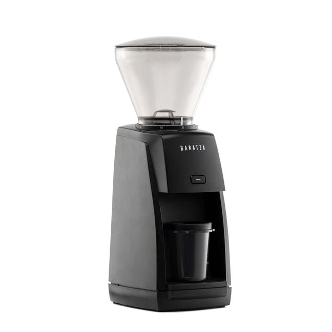 Baratza ESP coffee grinder with clear top on a white background