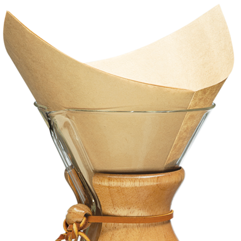 Bamboo coffee filter with a glass coffee maker on a white background