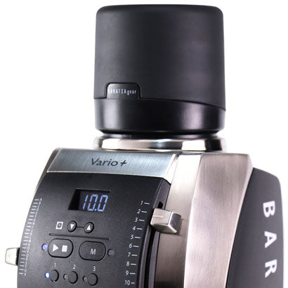 Baratza Vario+ coffee grinder with digital display on a white background